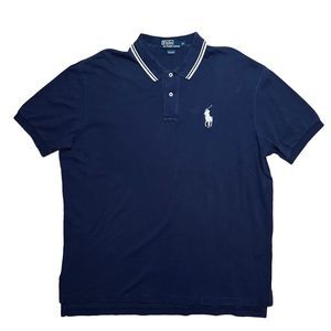 Vintage Polo Ralph Lauren Men's Big Pony Blue Polo Shirt XL